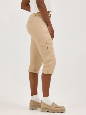 Lee Womens Beige Roll Up Relaxed Fit Stretch Capri Cargo Pants Plus Size 14