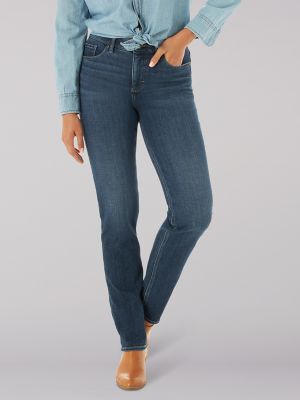 Lee Women's Ultra Lux Mid-Rise Slim Fit Straight Leg Jean, Black, 6 at   Women's Jeans store
