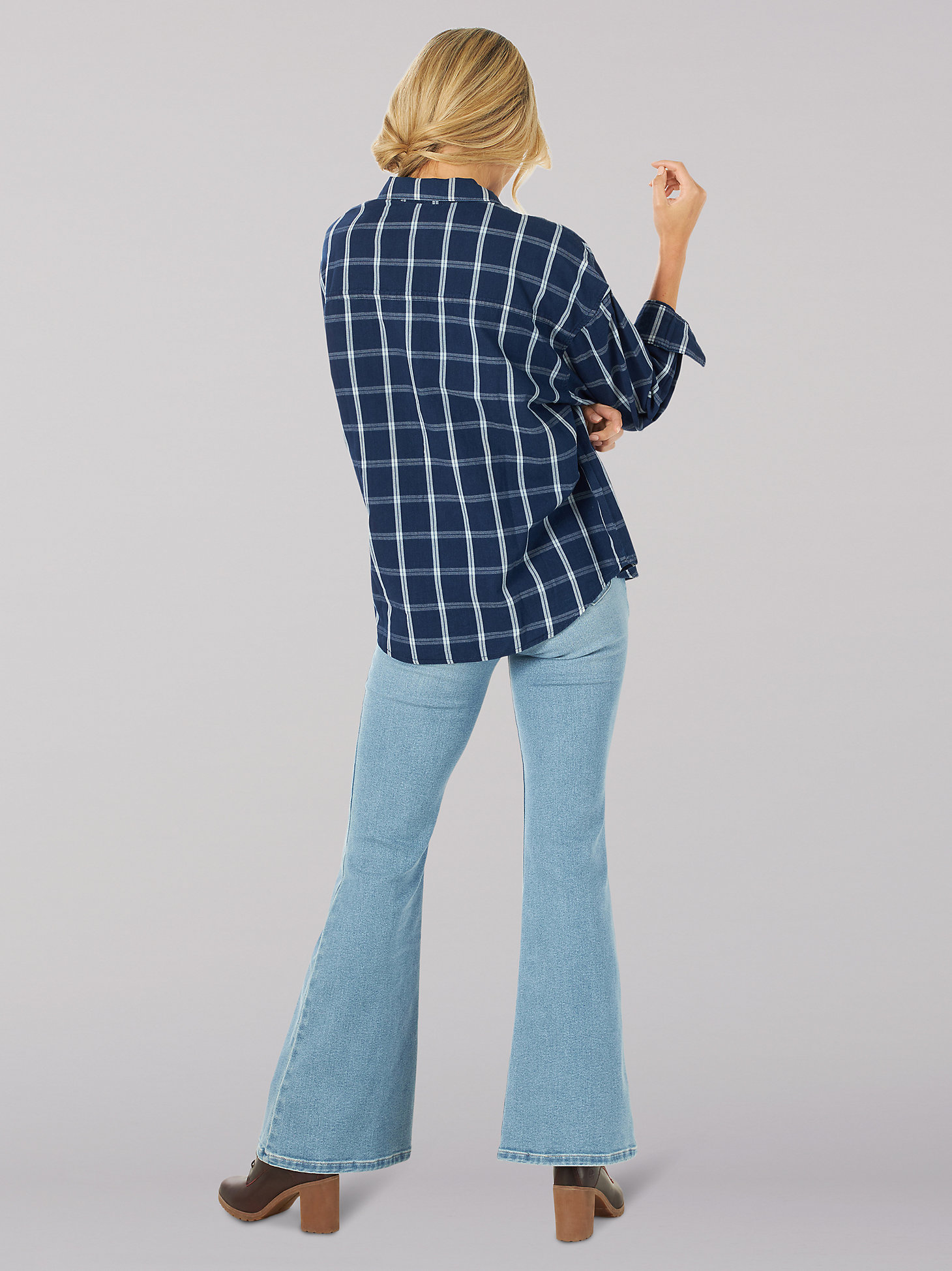 Women's Vintage Modern Frontier Classic Plaid Button Down Shirt in Blue Plaid alternative view 3
