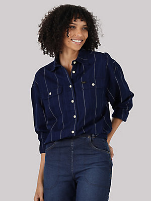 Women's Heritage Frontier Stripe Button Down Shirt in Blue Stripe