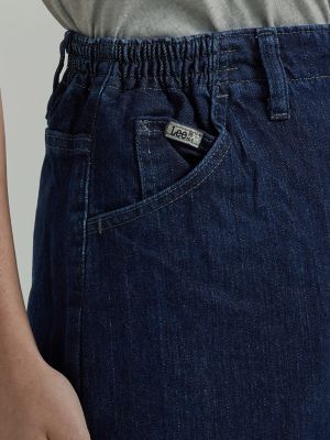 VTG Lee Capri Jeans Womens Size 18 Elastic Waist Side Denim Blue