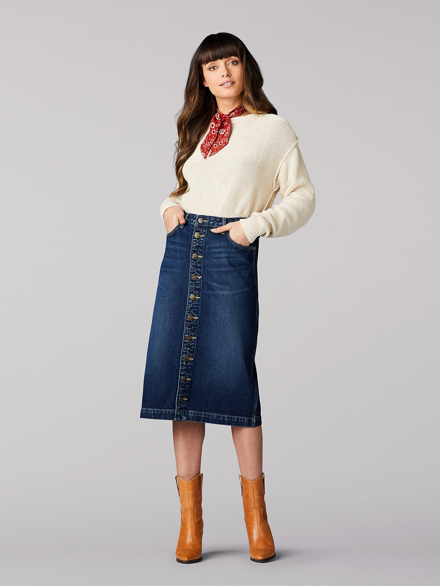 Women’s Vintage Modern High Rise Midi Skirt in Kansas Blue main view
