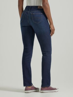 Mid Rise Denim Straight Jeans