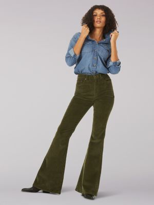 Lee Women's Olive Corduroy High Rise Flare Jeans - Country Outfitter