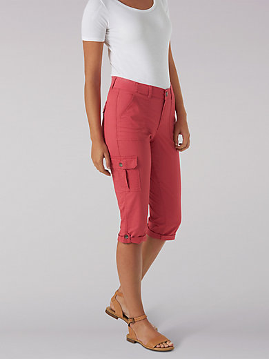 Lee Womens Petite Flex-to-go Mid Rise Cargo Capri Pant