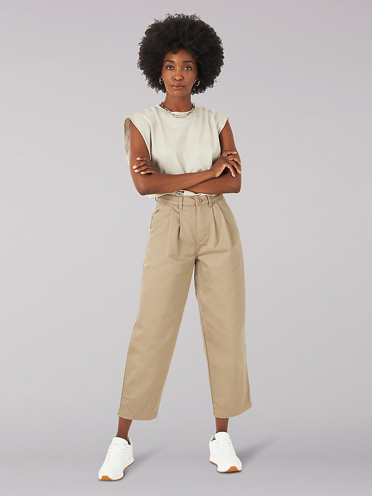 Women's Heritage High Rise Chetopa Pleated Wide Leg Flood Pant in Beech main view
