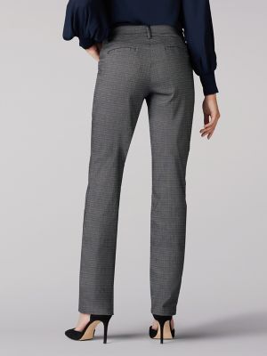 Women&rsquo;s Wrinkle Free Relaxed Fit Straight Leg Pant in Black and White Plaid  alternative view