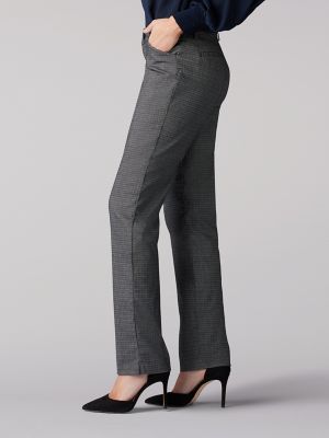 Women&rsquo;s Wrinkle Free Relaxed Fit Straight Leg Pant in Black and White Plaid  alternative view 2