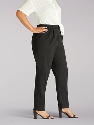 Lee Women's Petite Plus Size Relaxed Fit Side Elastic Pant, Black