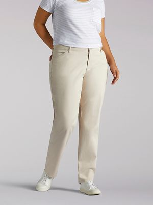 Woman Within Plus Size 7-Day Knit Straight Leg Pant Stretch Elastic Waist  Petite & Tall - 1X, New Khaki Beige