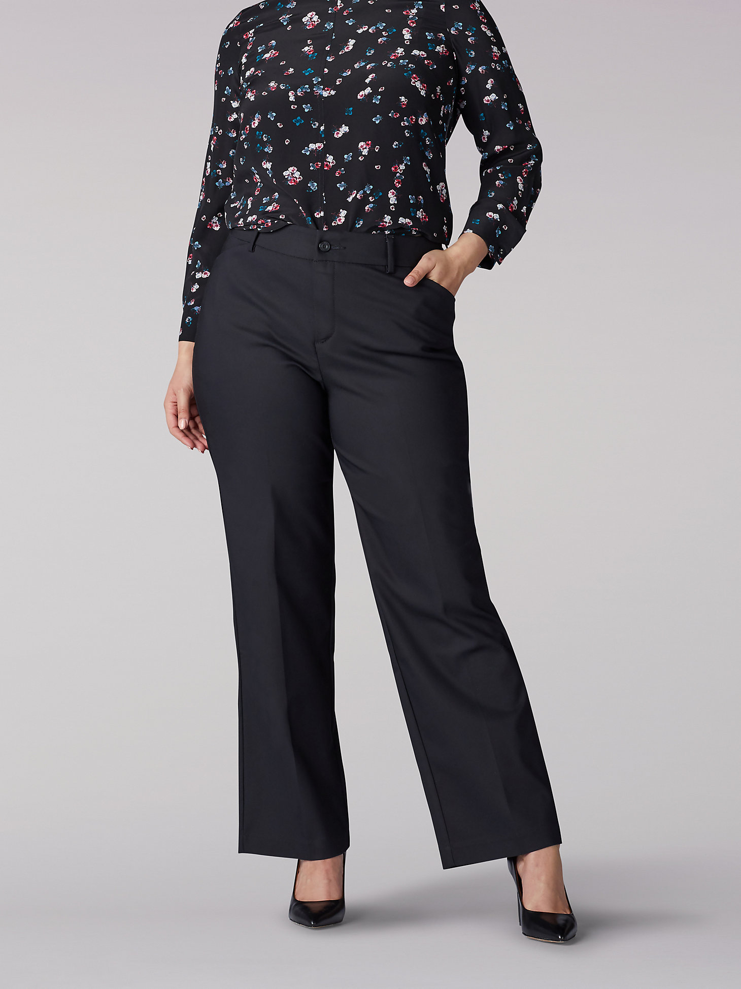 Women's Ultra Lux with Flex Motion Regular Fit Trouser Pant (Plus) in Black main view