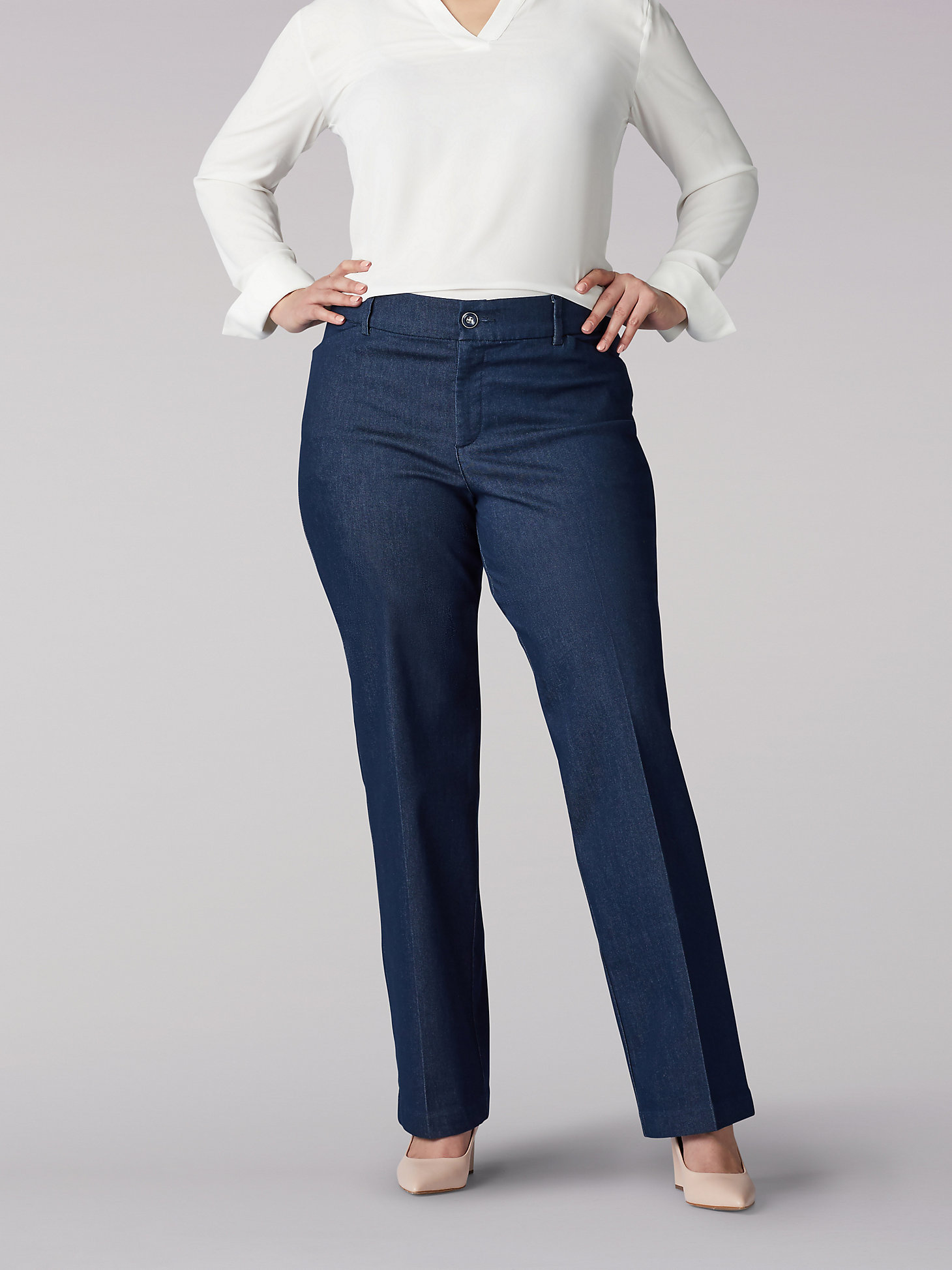Womens Plus Size Jeans Straight Leg Stretch Denim Ladies Plain Trousers Pants 