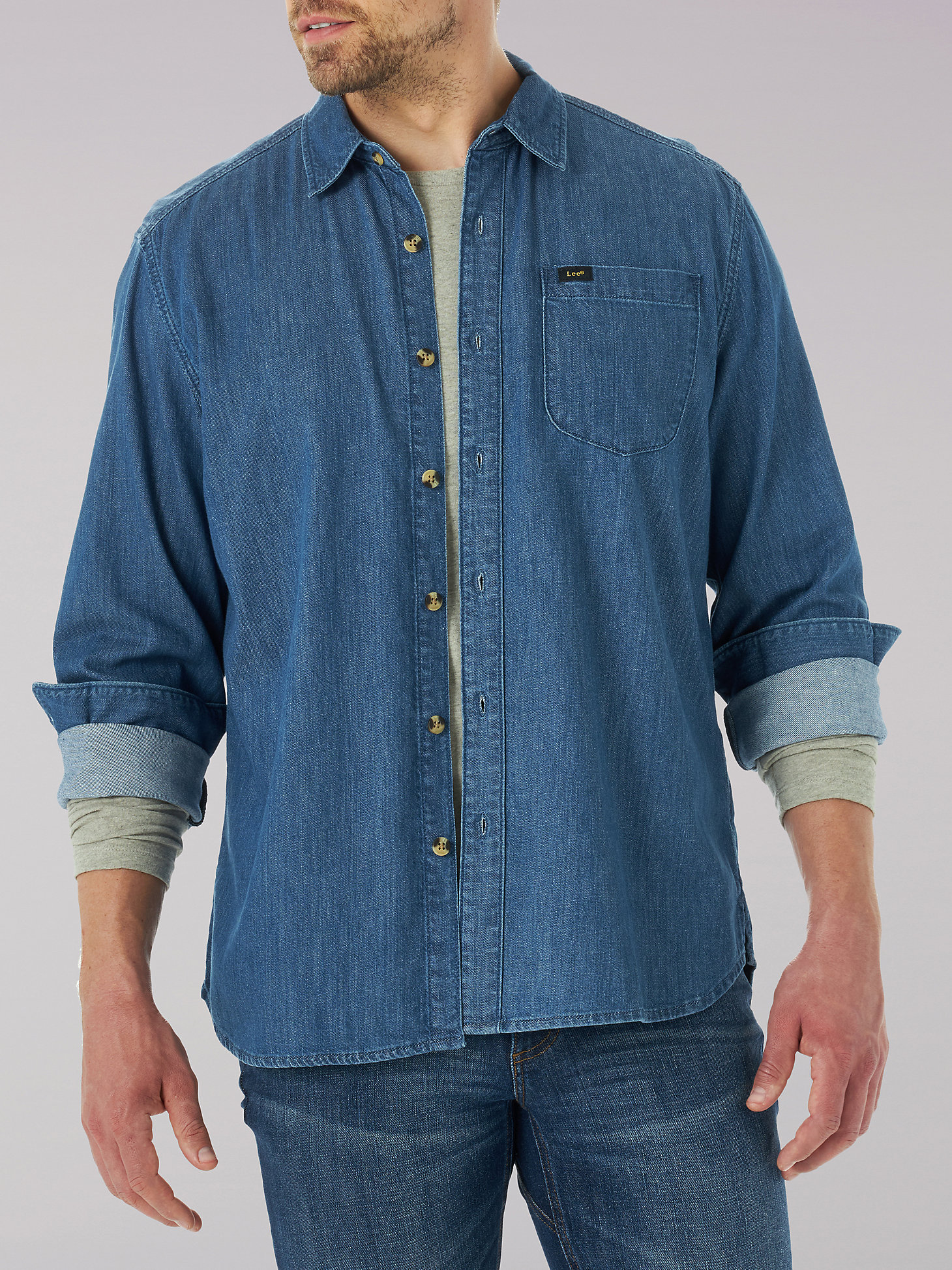 New Men's Classic Long Sleeve Button Up Casual Blue Jeans Shirt Denim Dress 