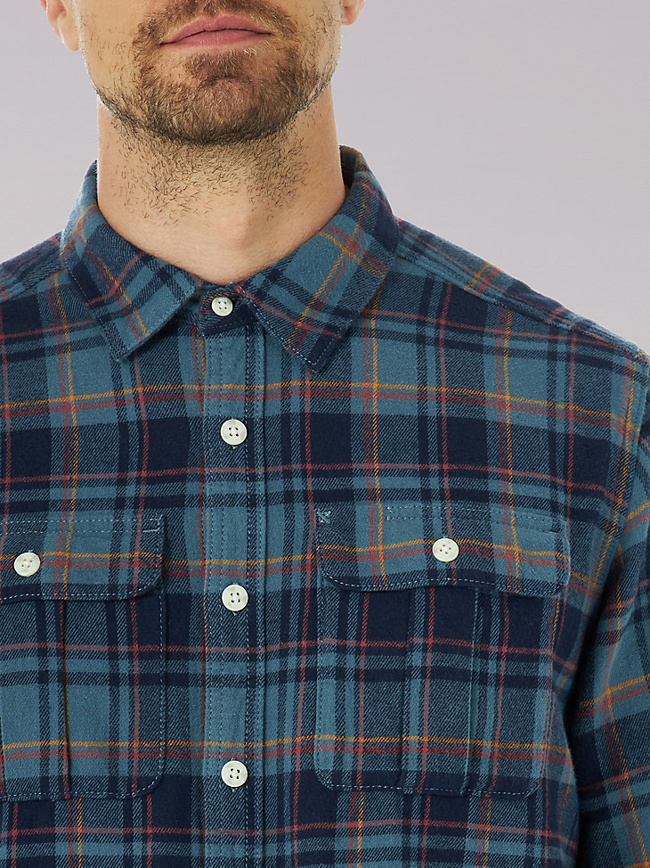 Men's Working West Flannel Plaid Button Down Shirt in Blue Punch alternative view 2
