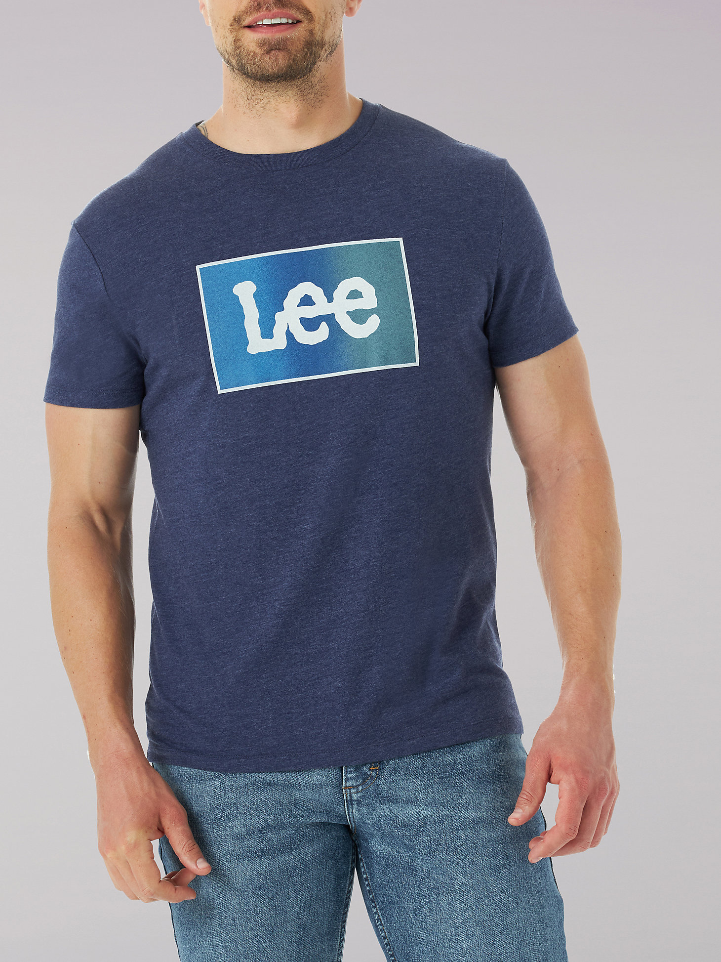 Men's Gradient Twitch Box Logo Graphic Tee in Heather Medieval Blue main view