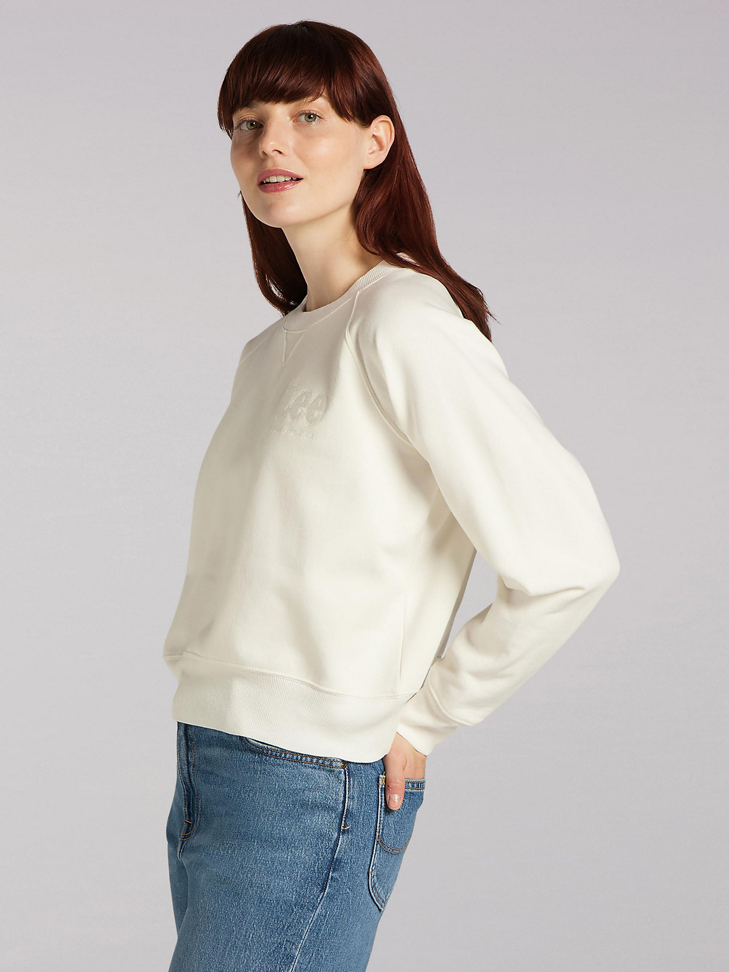 Women's Lee European Collection Crop Sweatshirt in White Canvas alternative view 2
