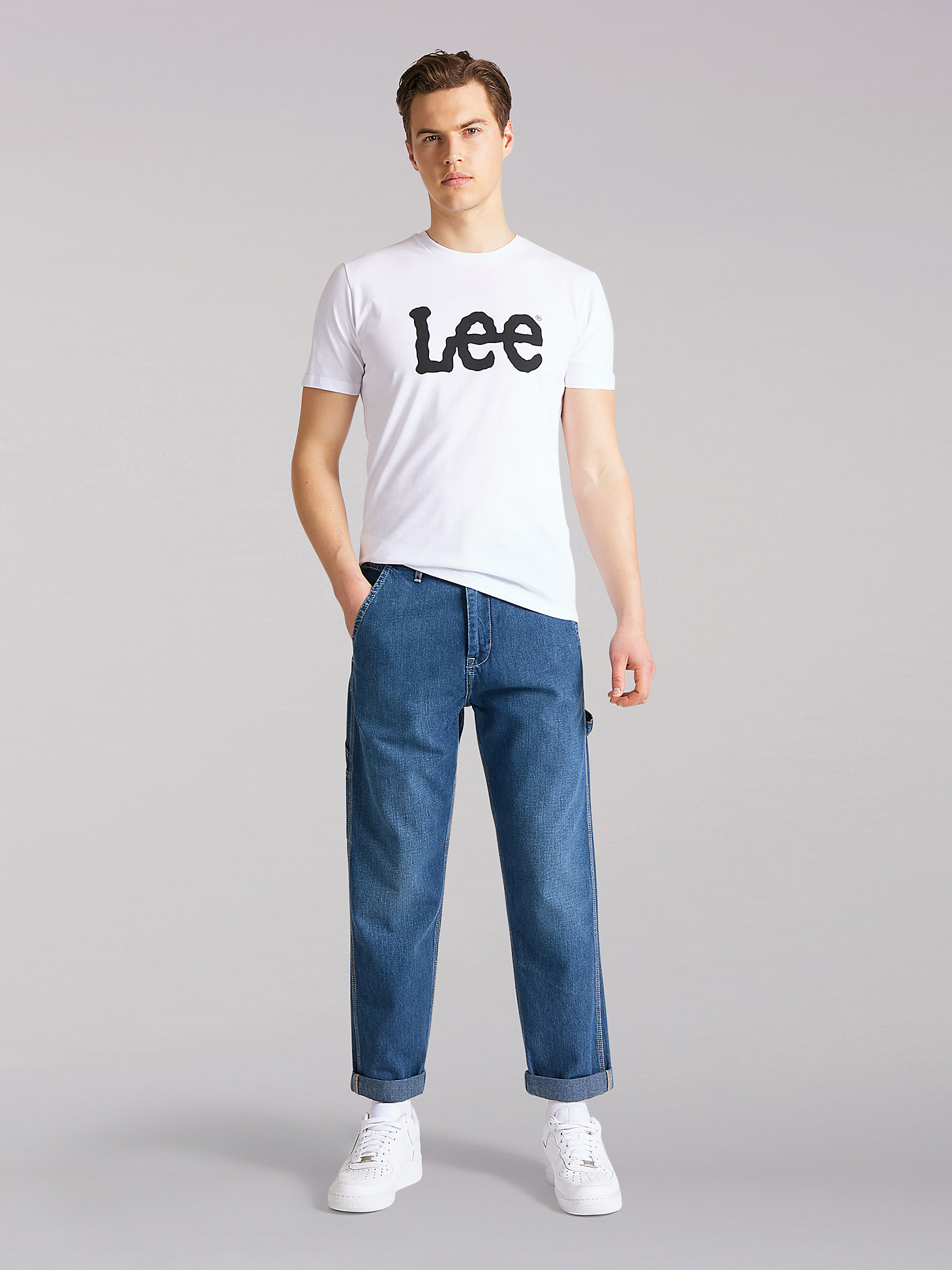 Men’s Lee European Collection Wobbly Logo Tee in White alternative view 4