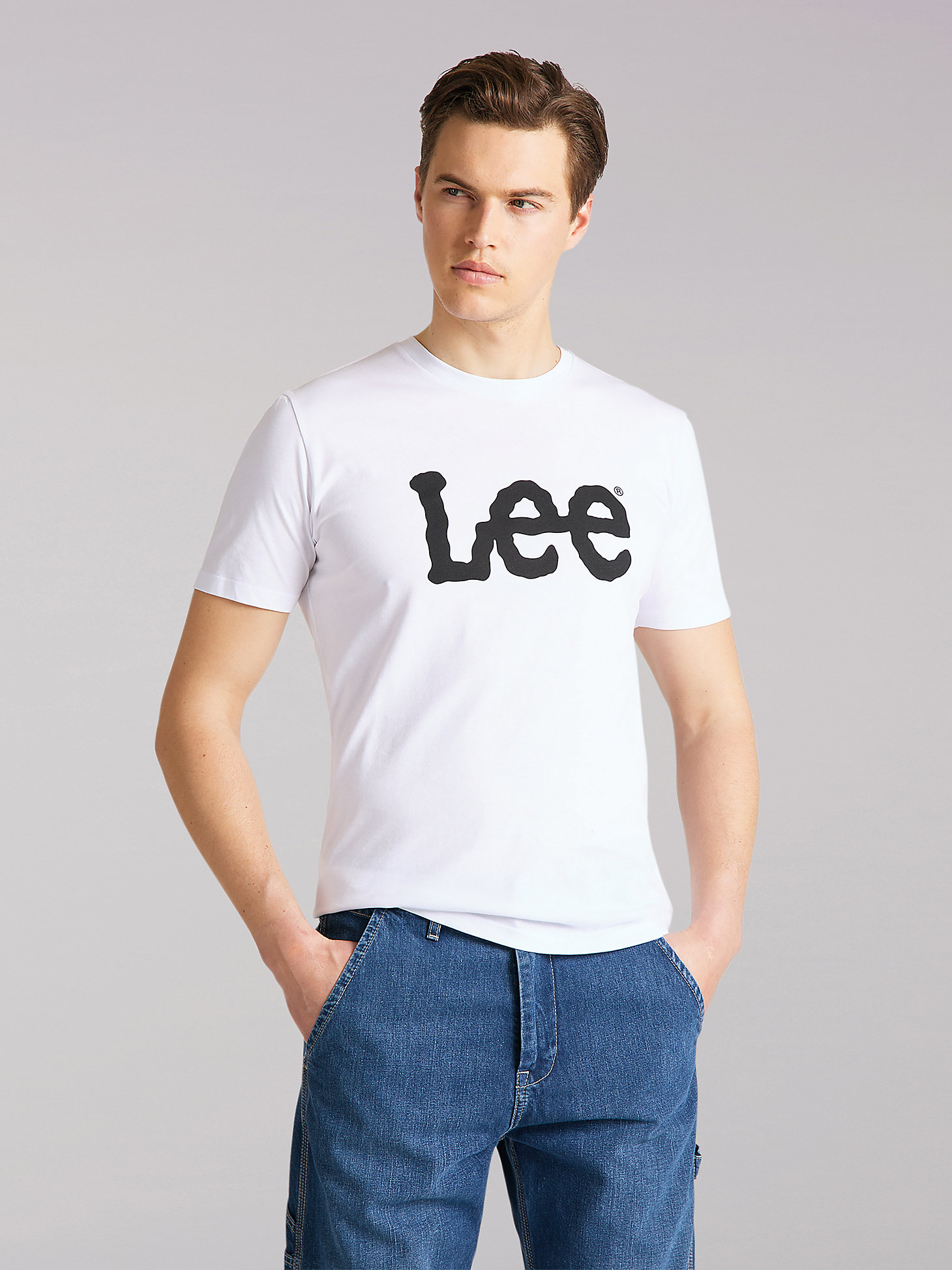 Men’s Lee European Collection Wobbly Logo Tee in White main view