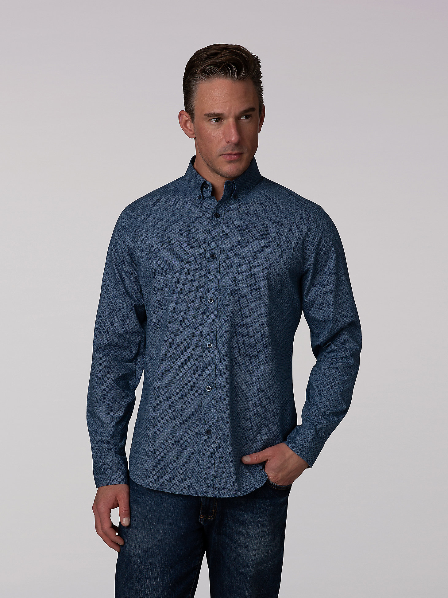 Generic Mens Classic Fit Geometric Printed Long Sleeve Button Down Shirt 