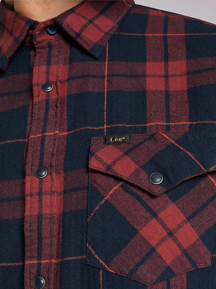 Men's Lee European Collection Regular Western Plaid Button Down Shirt in Fired Brick alternative view 3