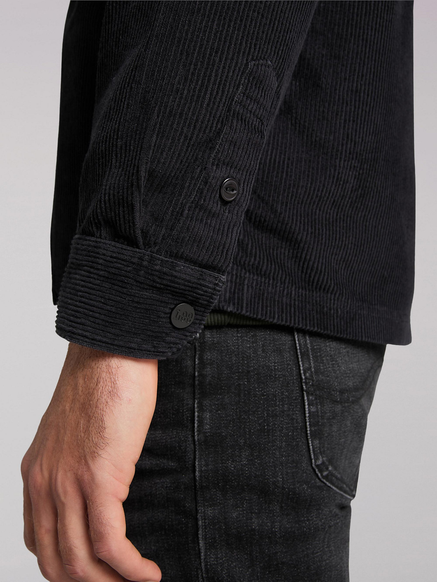 Men's Lee European Collection Double Pocket Corduroy Button Down Overshirt in Black alternative view 3