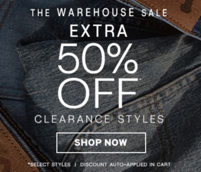 50 PERCENT OFF CLEARANCE STYLES WAREHOUSE SALE