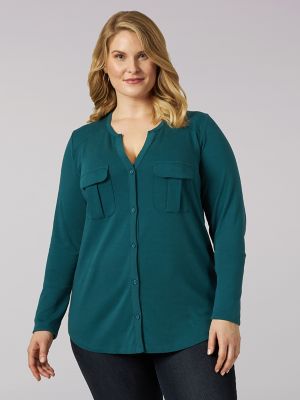 Women's Lee Riders Long Sleeve Button Front Knit Shirt - Plus | Lee