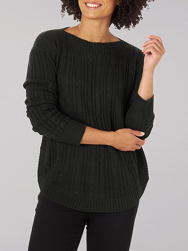 Women's Drop Shoulder Curved Rib Hem Sweater