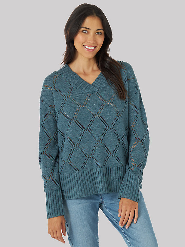 Women's Diamond Pattern Donegal V-Neck Sweater