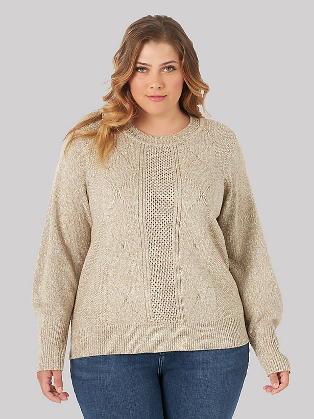 Women's Cable Knit Puff Sleeve Sweater - Plus