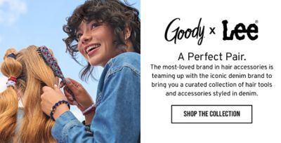 perfect pair. the most loved brand in hair accessories is teaming up with the iconic denim brand to bring you a curated collection of hair tools and accessories styled in denim.