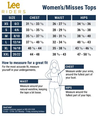 riders by lee indigo size chart