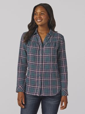 Lee Riders Long Sleeve Button Front Plaid Shirt with Shirred Yoke | Lee