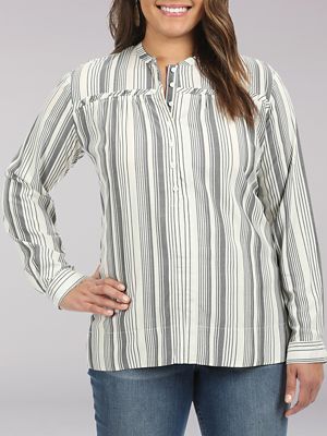 Lee Riders Long Sleeve Button Front shirt with Ruffle Yoke Plus Lee
