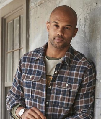 MEN'S WORKING WEST FLANNEL PLAID BUTTON DOWN SHIRT IN CHALK LINE