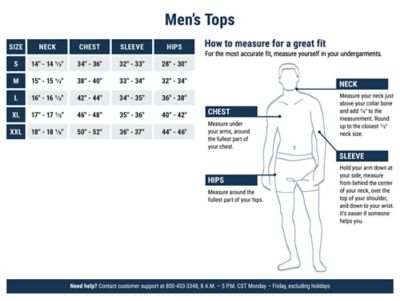 button up shirt size chart