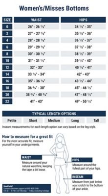 ladies pants size chart