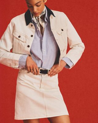Detailed shot of Lee × J.Crew denim highlighting hardware and fabric texture.