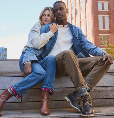 Couple on rooftop wearing Lee Fleece Lined Jeans.