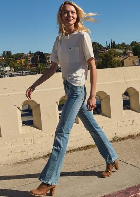 woman wearing lee denim jeans